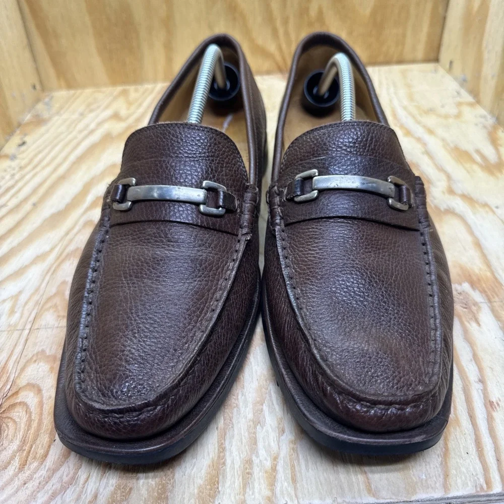 Sandro Loafers Men's 13D‎ Horsebit Pebbled Leather Brown Shoes Slip On Comfort